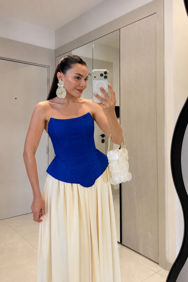 Mirena Saks Saten Straplez Korse Büstiyer