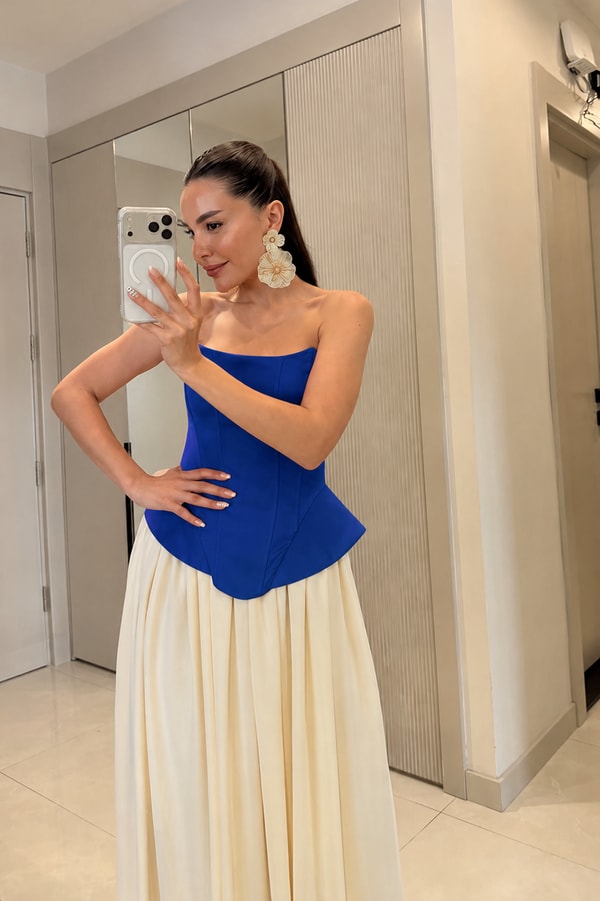 Mirena Saks Saten Straplez Korse Büstiyer