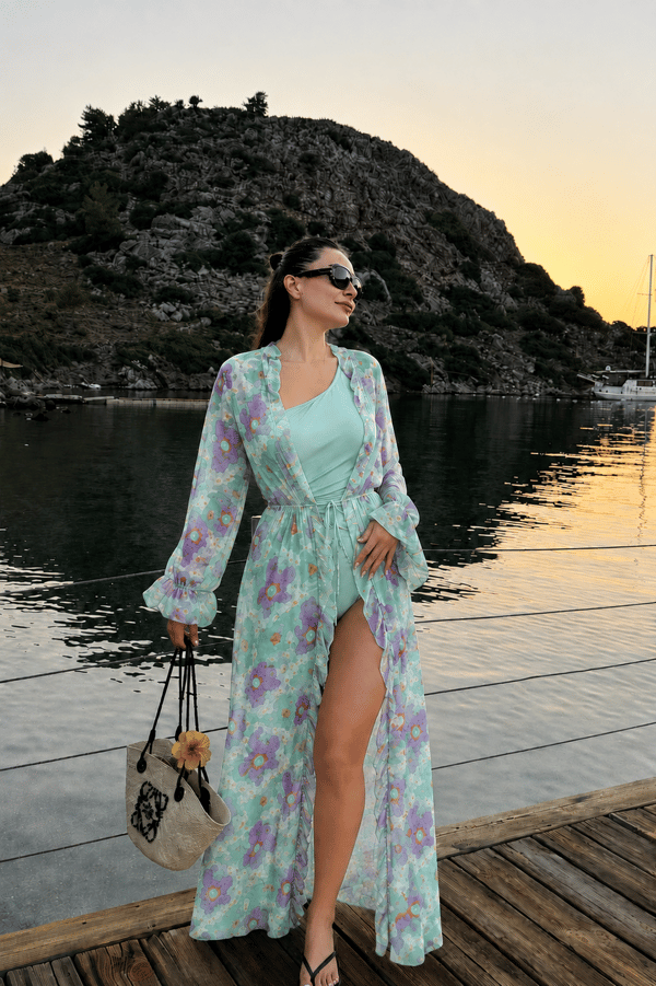 Mireya Çiçek Desen Bağlamalı Kimono