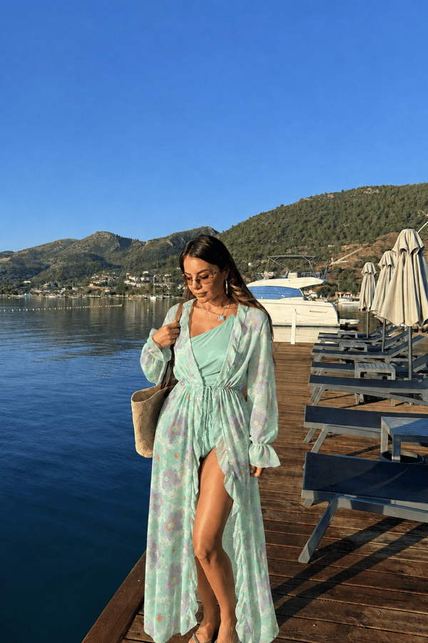 Mireya Çiçek Desen Bağlamalı Kimono