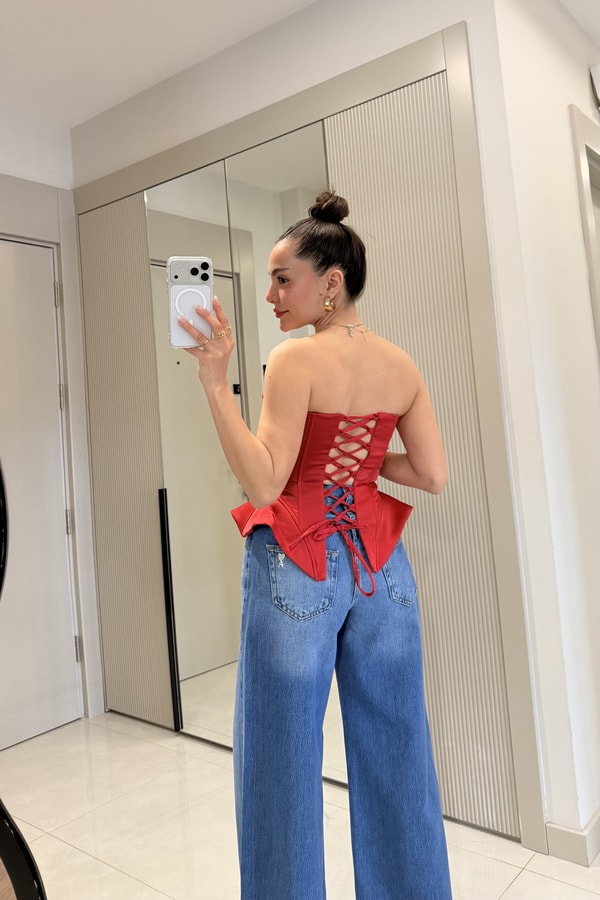 Misu Kırmızı Straplez Saten Büstiyer
