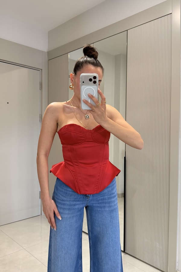 Misu Kırmızı Straplez Saten Büstiyer
