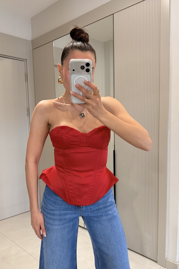 Misu Kırmızı Straplez Saten Büstiyer
