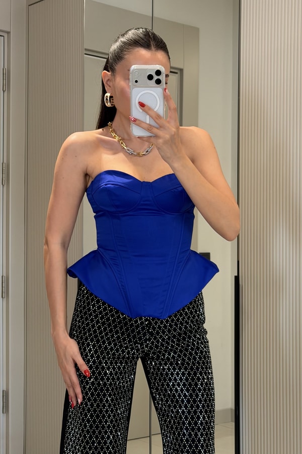 Misu Saks Straplez Saten Büstiyer