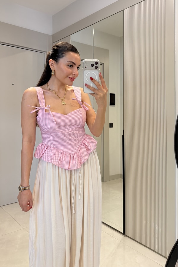 Moana Pembe Pötikare Volanlı Büstiyer 
