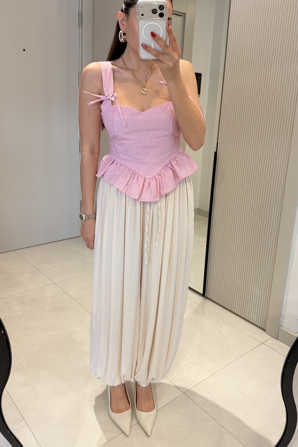 Moana Pembe Pötikare Volanlı Büstiyer 