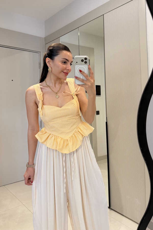 Moana Sarı Pötikare Volanlı Büstiyer 