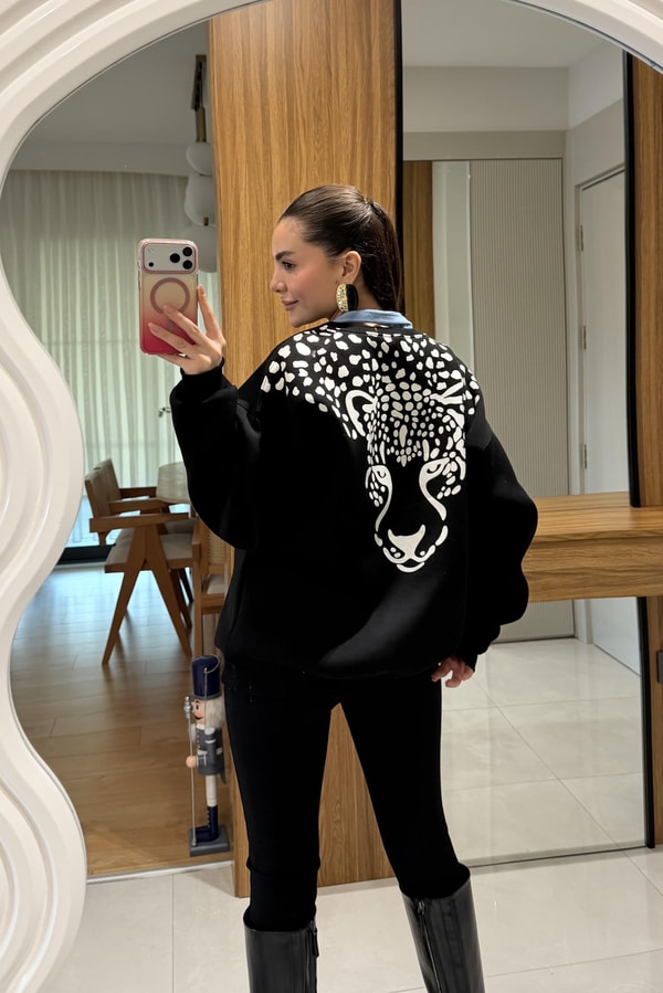 Monex Siyah Şardonlu Sırt Desenli Sweat