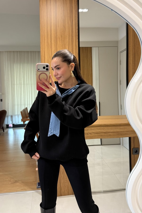 Monex Siyah Şardonlu Sırt Desenli Sweat