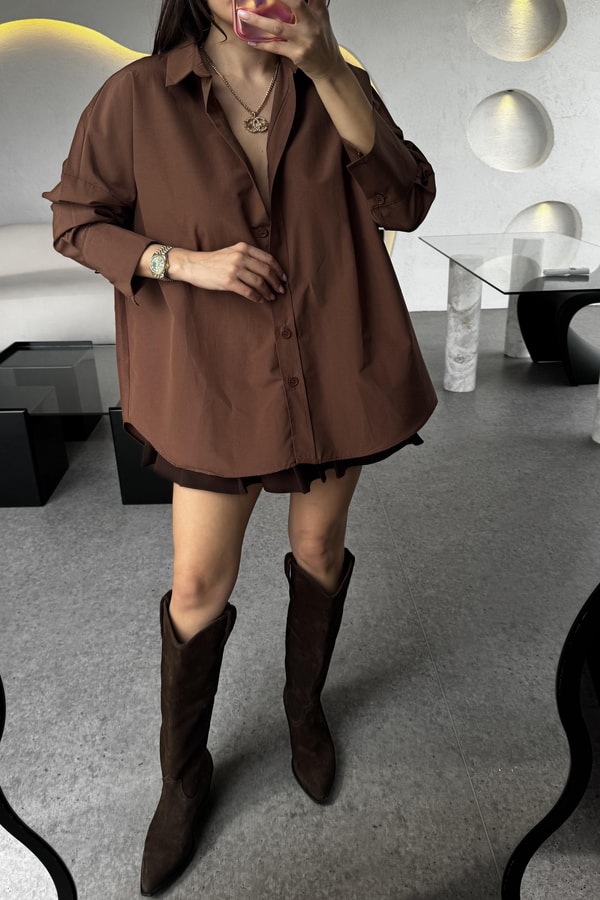 Monster Acı Kahve Oversize Gömlek