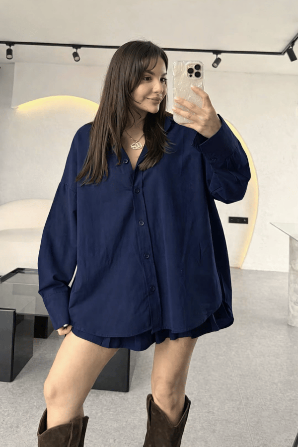Monster Lacivert Oversize Gömlek