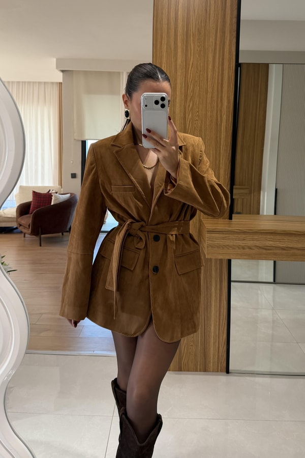 Morrison Taba Süet Kuşaklı Blazer Ceket