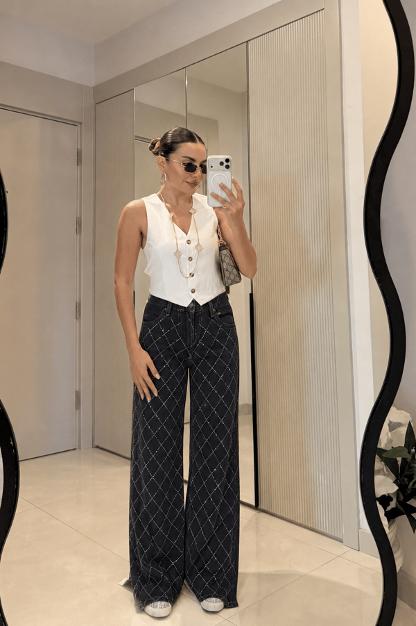 Moson Çapraz Taşlı Wide Leg Jean