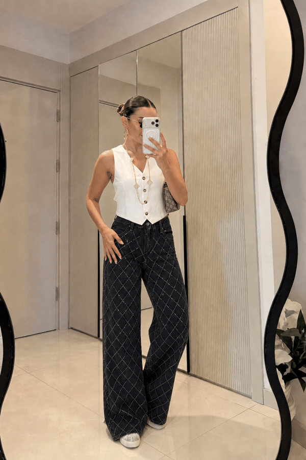 Moson Çapraz Taşlı Wide Leg Jean