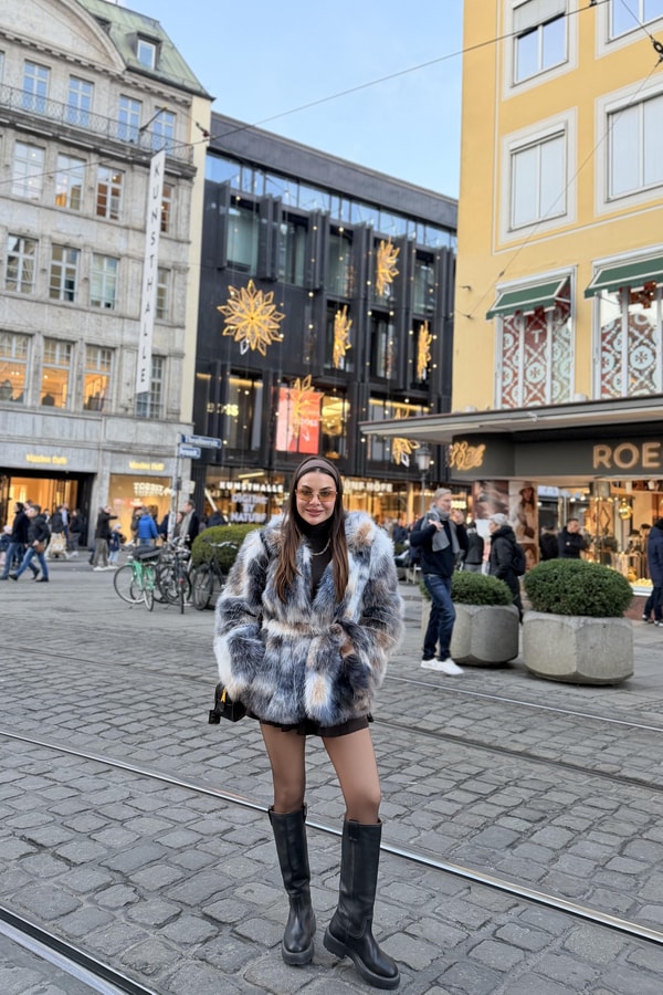 München Gri Detaylı Bağlamalı Premium Kürk