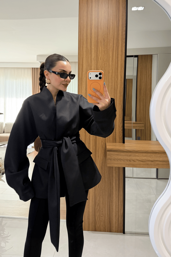 Mundo Siyah Bağlamalı Blazer Ceket