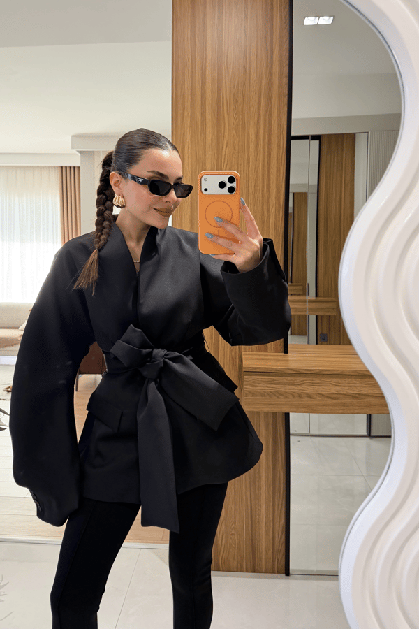 Mundo Siyah Bağlamalı Blazer Ceket