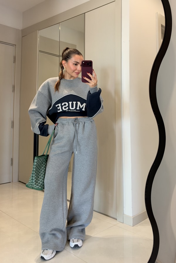 Muse Gri Beli Lastikli Bol Paça Eşofman Altı