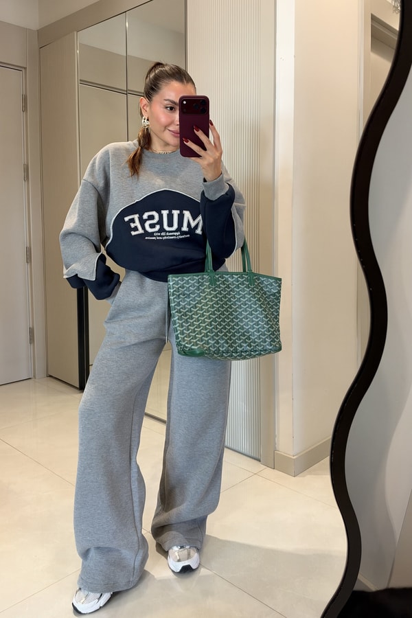 Muse Gri Beli Lastikli Bol Paça Eşofman Altı