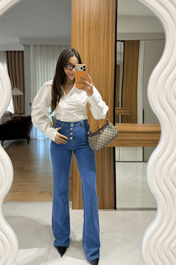 Mysie Midblue Düğmeli İspanyol Jean