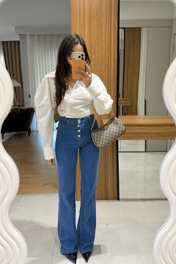 Mysie Midblue Düğmeli İspanyol Jean