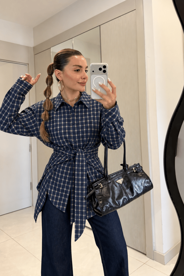 Namia Lacivert Ekose Şal Detaylı Gömlek