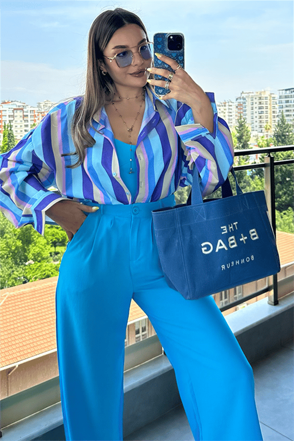 Naty mavi geçişli çizgili gömlek