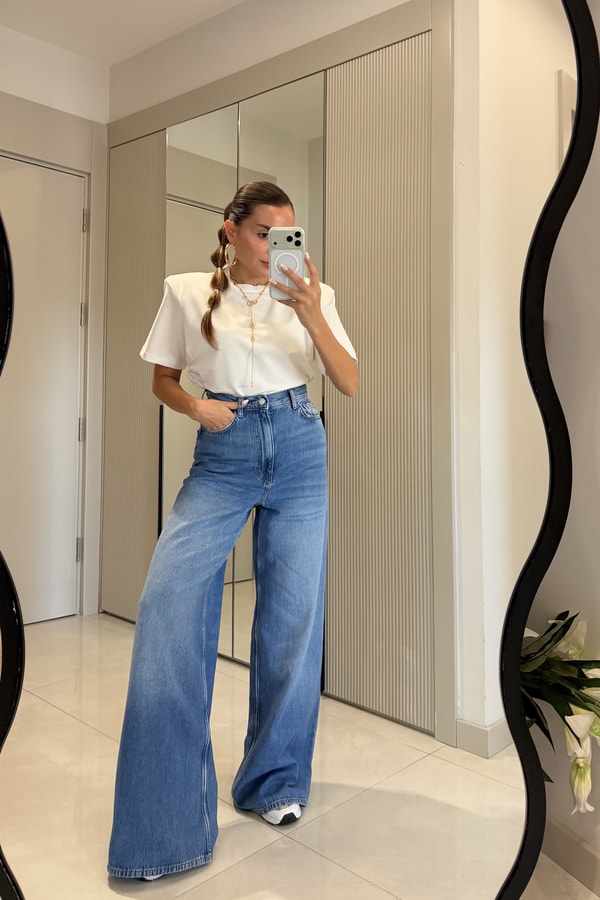 Newest Midblue Yüksek Bel Geniş Paça Jean