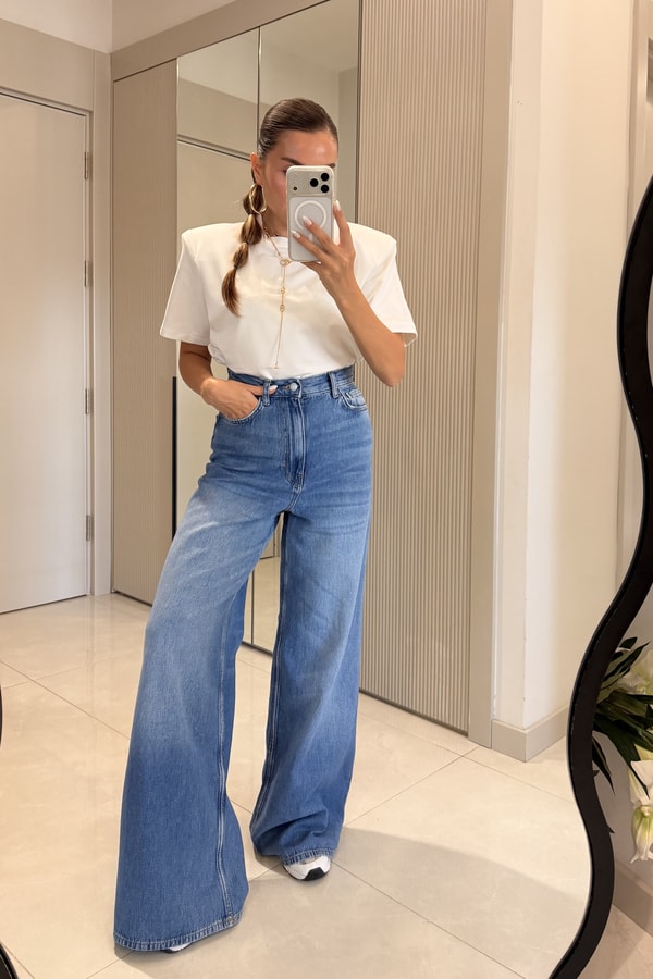 Newest Midblue Yüksek Bel Geniş Paça Jean