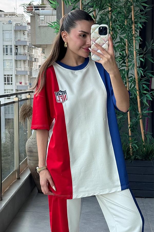 NFL Mavi Kırmızı Geçişli Eşofman Takım