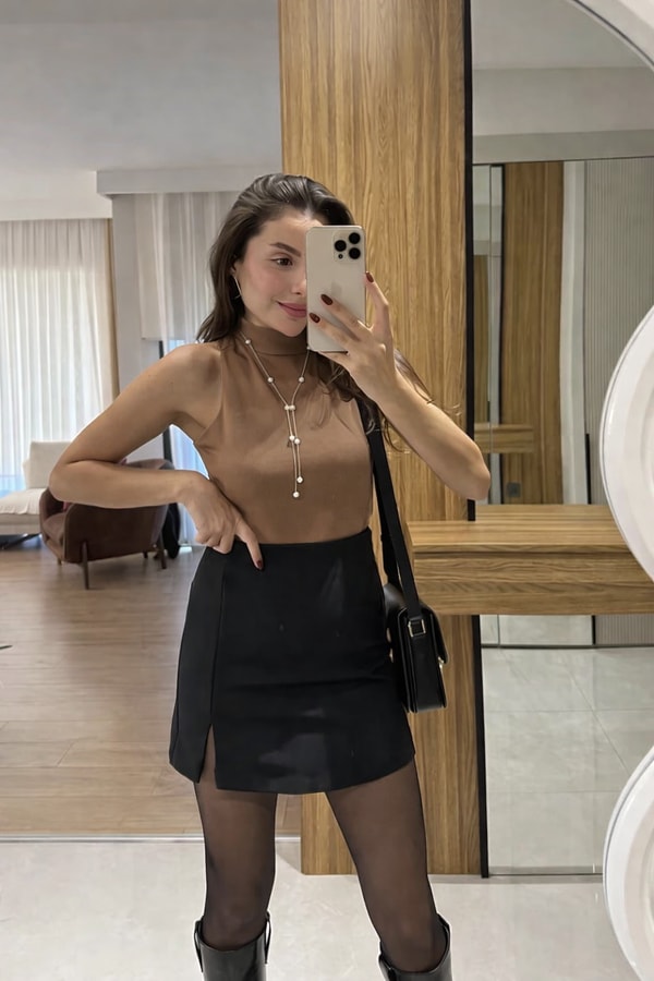 Nofel Sütlü Kahve Balıkçı Yaka Bodysuit 