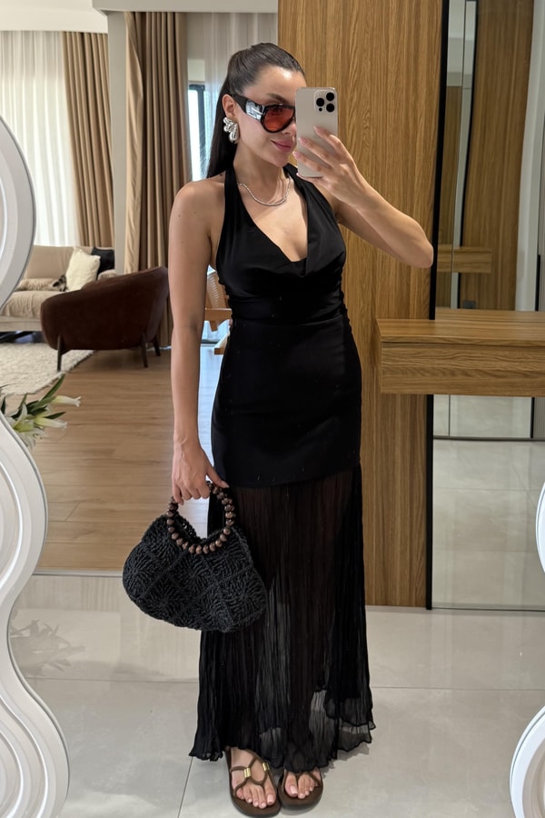 Nomax Siyah Degaje Yaka Crop