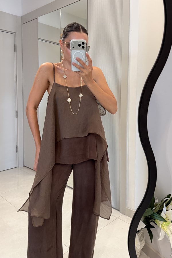 Odelia Kahve Tül Detaylı Tasarım Takım
