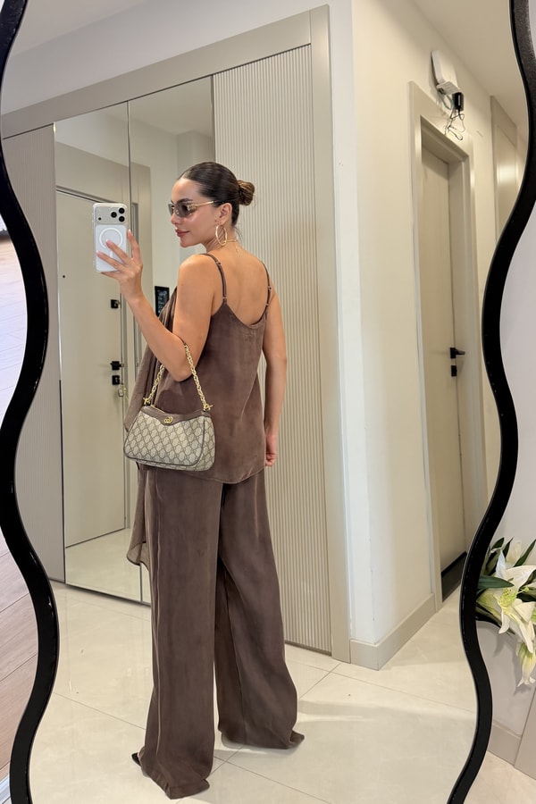 Odelia Kahve Tül Detaylı Tasarım Takım