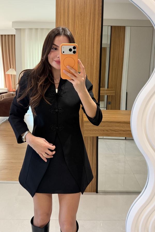 Odelle Siyah Çin İlikli Blazer Ceket