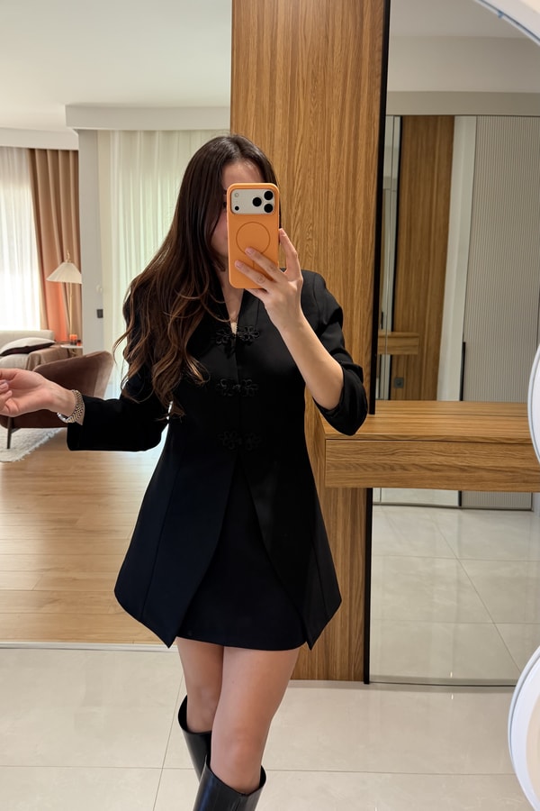 Odelle Siyah Çin İlikli Blazer Ceket