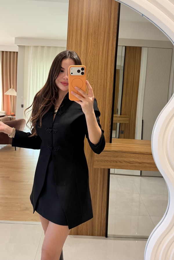 Odelle Siyah Çin İlikli Blazer Ceket