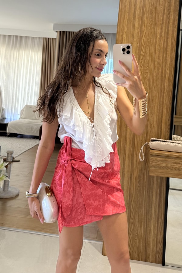 Olga Parlak Dokulu Pembe Etek