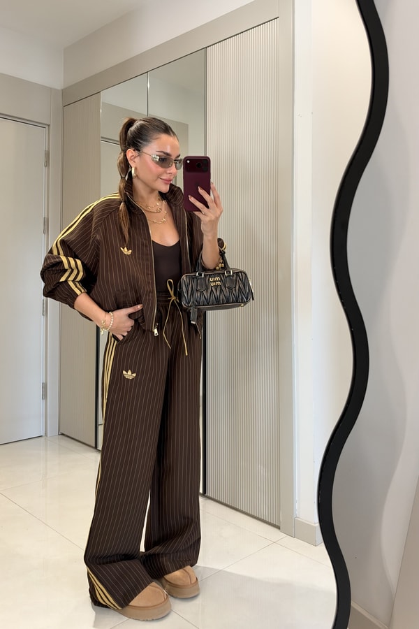 Oliwia Kahve Şerit Detaylı Marka Model Takım