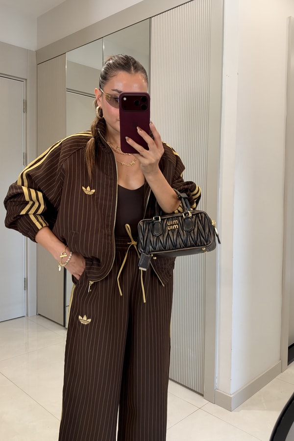 Oliwia Kahve Şerit Detaylı Marka Model Takım