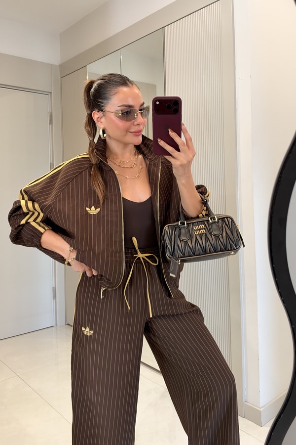 Oliwia Kahve Şerit Detaylı Marka Model Takım