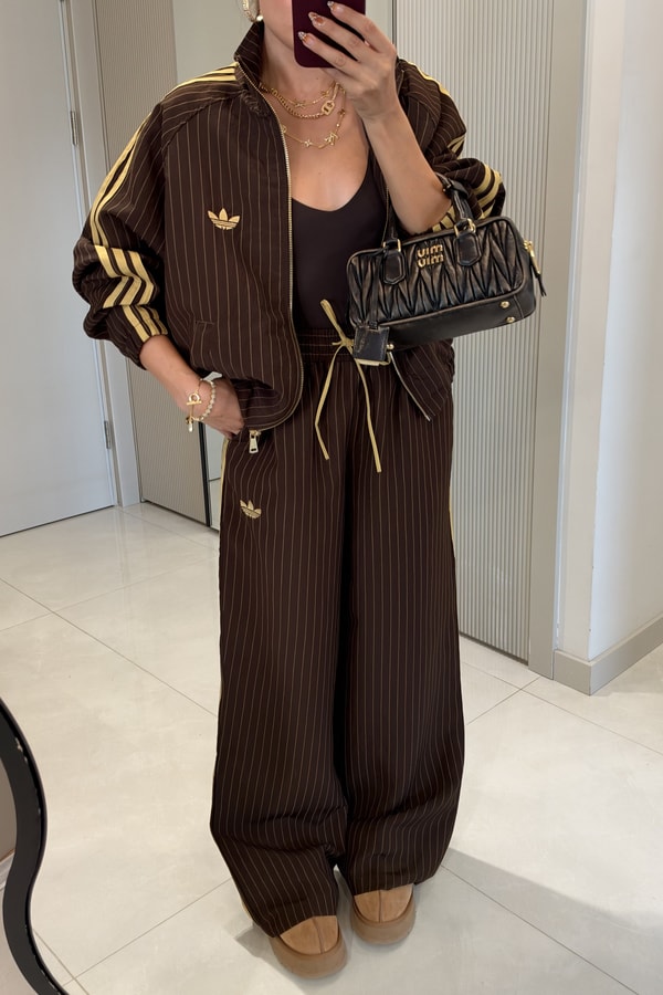 Oliwia Kahve Şerit Detaylı Marka Model Takım