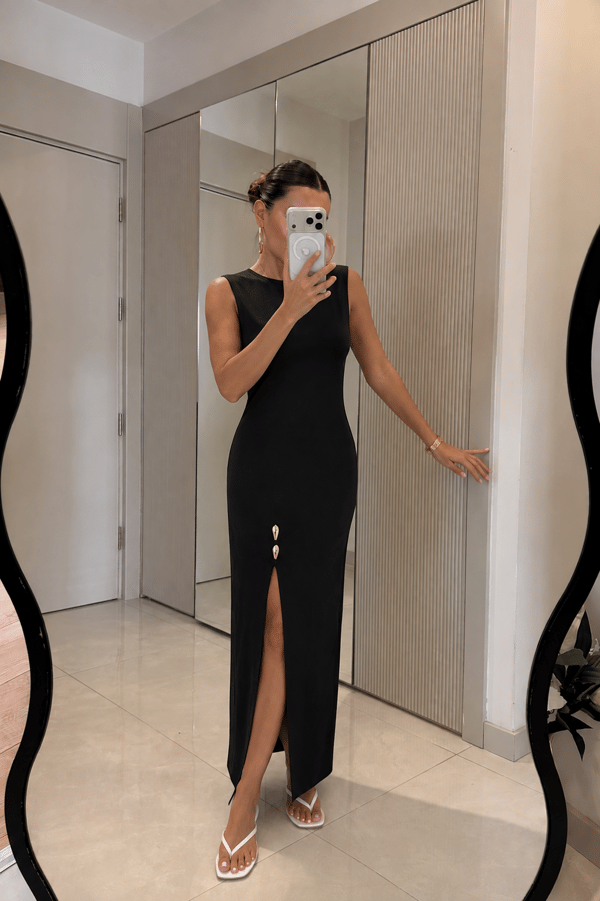 Ondine Siyah Yırtmaçlı Dilvin Elbise