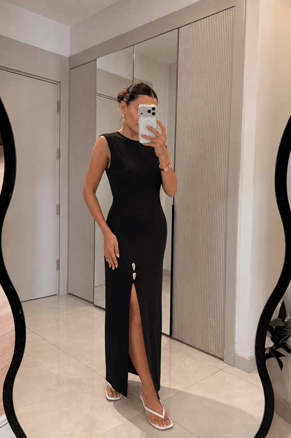 Ondine Siyah Yırtmaçlı Dilvin Elbise