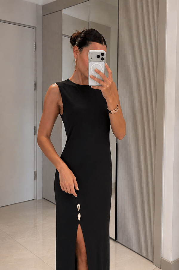 Ondine Siyah Yırtmaçlı Dilvin Elbise