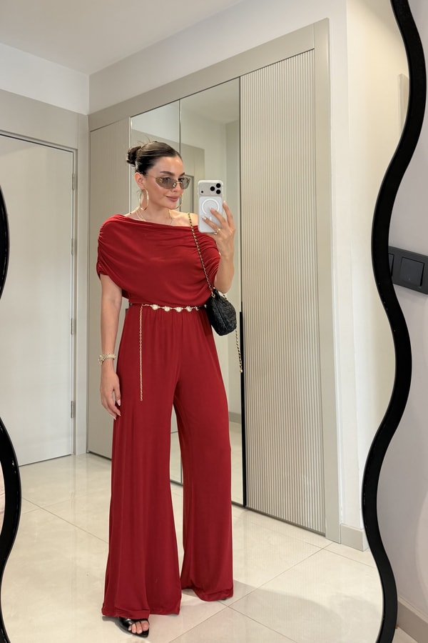 Oriana Kırmızı Kayık Yaka Sandy Takım
