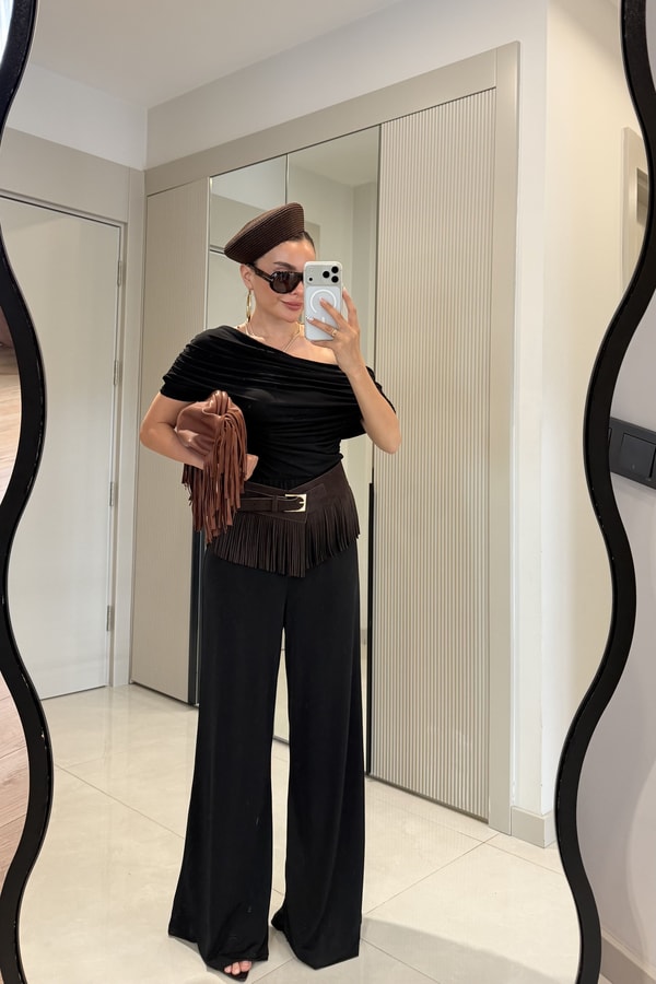 Oriana Siyah Kayık Yaka Sandy Takım