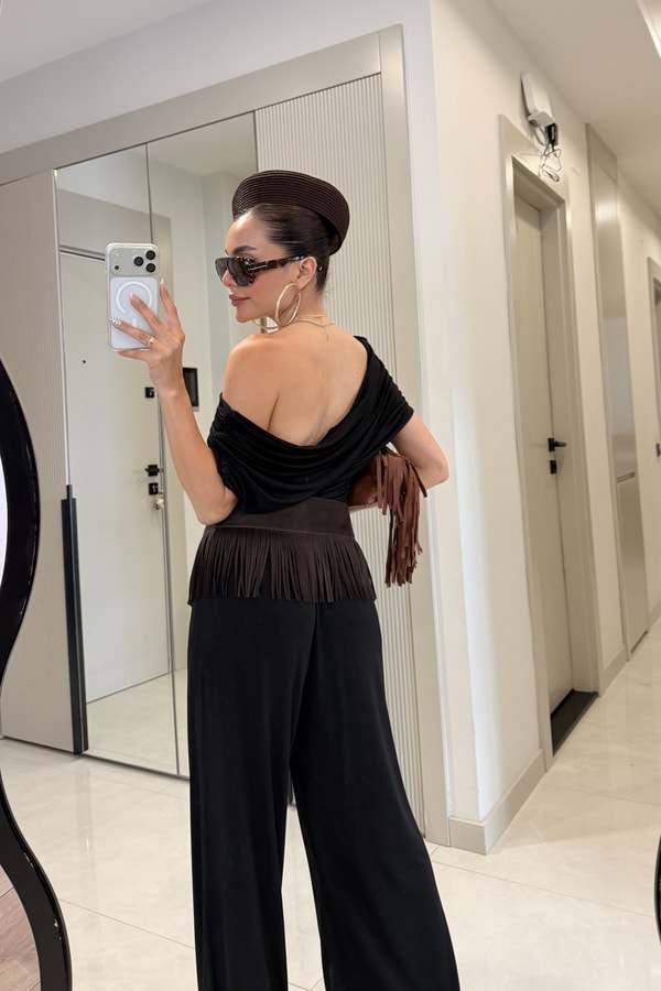 Oriana Siyah Kayık Yaka Sandy Takım
