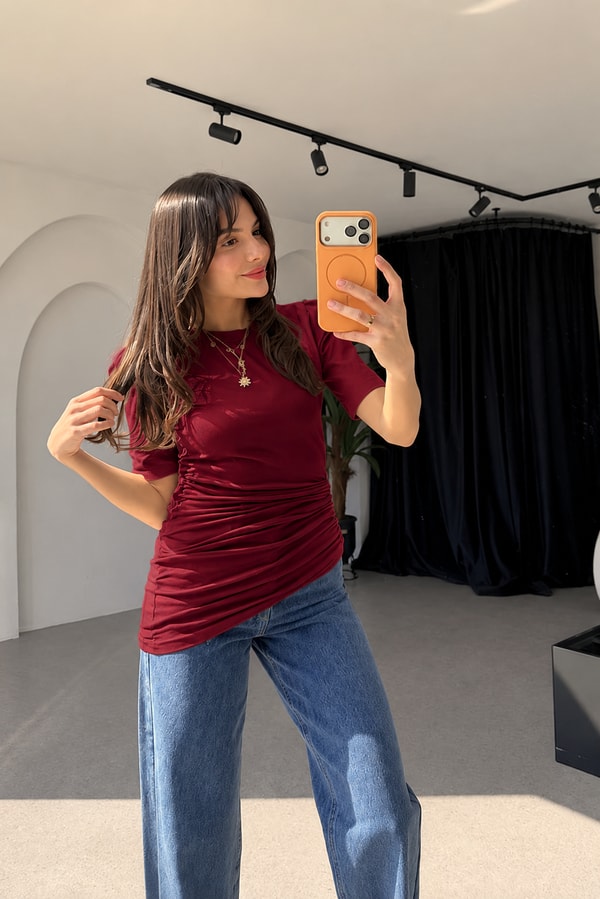 Oswald Bordo Vatkalı Yandan Büzgülü Tshirt