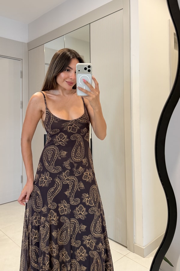 Ottavia  Etnik Desen Askılı Maxi Elbise